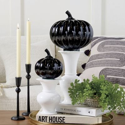 Black Glass Pumpkin, Set of Two | Grandin Road