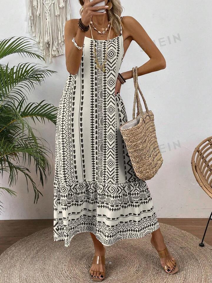 SHEIN LUNE Vrouwen Geometrische print Rucheszoom Zomer Vakantie Jurken | SHEIN