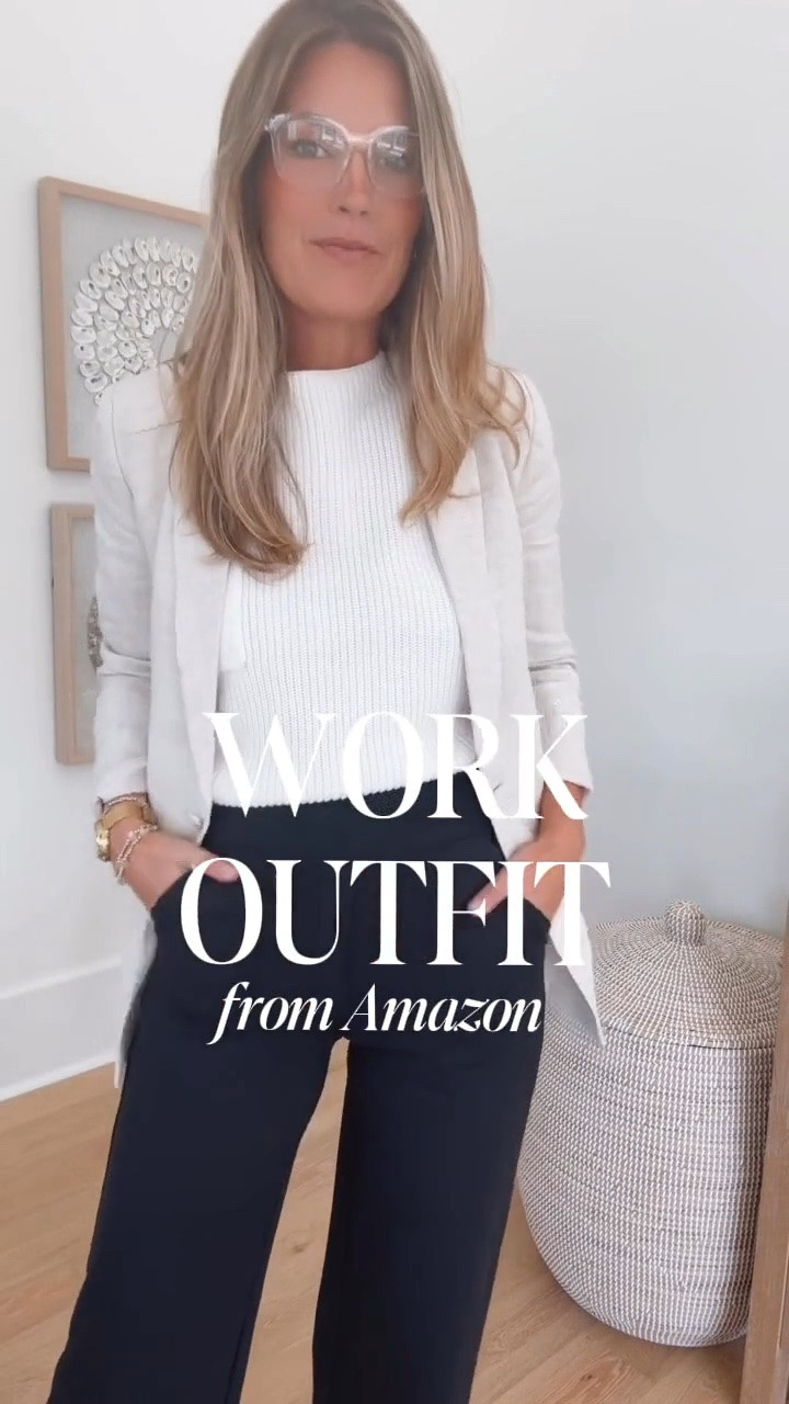 Work outfit from Amazon.  I am 5’11” wearing small 35” inseam in these pants with a heel. Small top and blazer.

#LTKWorkwear #LTKOver40 #LTKTall