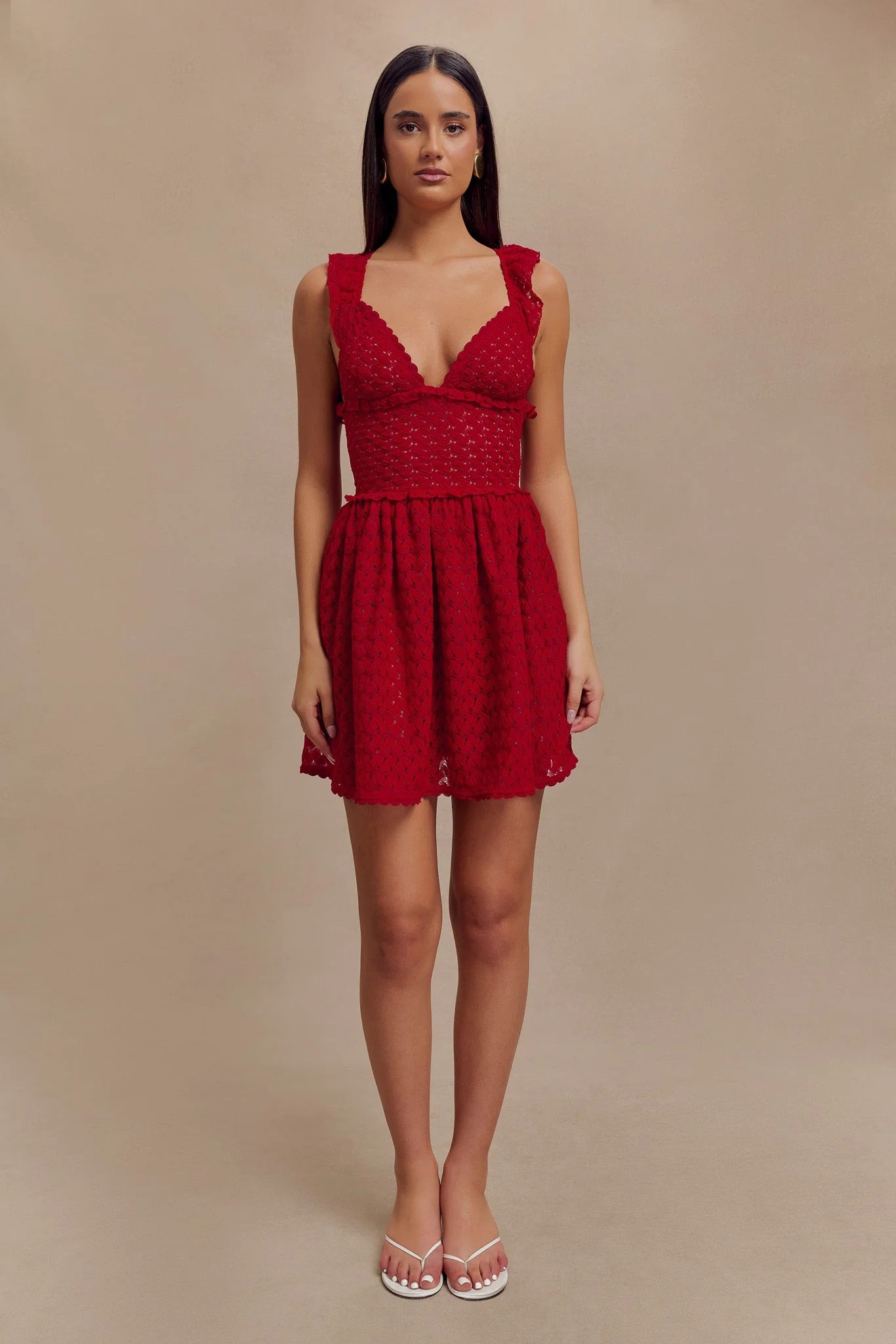 Ezra Lace Mini Dress - Deep Red | MESHKI US