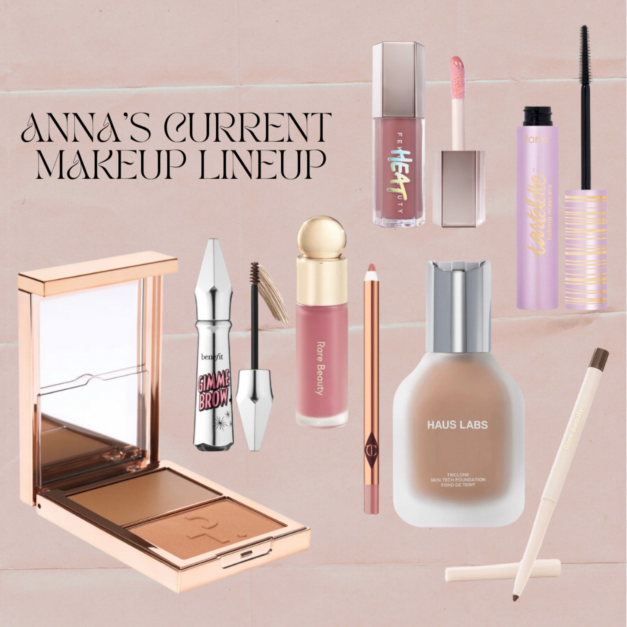 anna’s current makeup lineup (just in time for the sephora sale!!!)

-haus labs foundation - 210 light medium neutral
-tartlette mascara - black
-rare beauty eyeliner - brown
-fenty heat gloss bomb - fu$$y
-rare beauty liquid blush - happy
-patrick ta contour/bronzer duo - she’s sculpted
-benefit gimme brow gel - 3
-charlotte tilbury lip liner - pillow talk
-tarte fake awake

#LTKbeauty #LTKGiftGuide #LTKxSephora