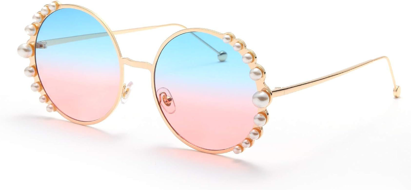 Vintage Round Pearl Decor Frame Gradient Sunglasses for Women UV400 Protection | Amazon (US)