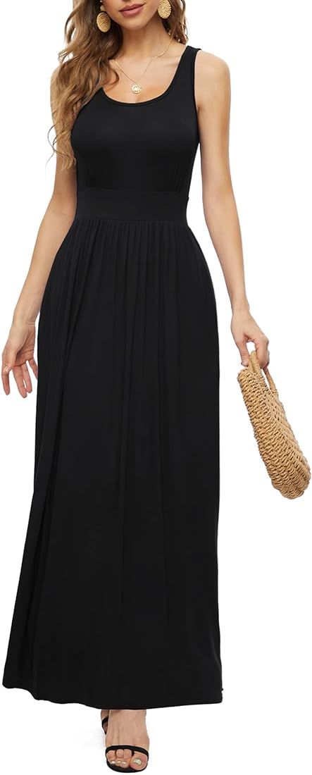 LILBETTER Women's Sleeveless Maxi Dresses Empire Waist Casual Long Dresses with Pockets | Amazon (US)