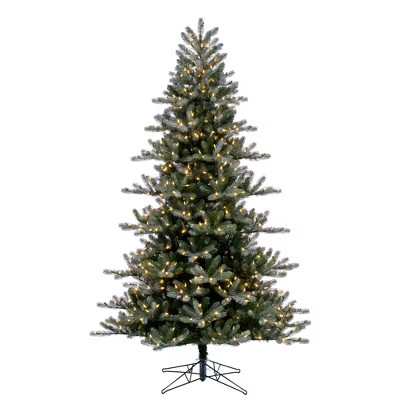 Vickerman 7.5' x 56" Frosted Danbury Spruce Artificial Pre-Lit Christmas Tree, Warm White Lights. In a 21"Lx21"Wx7"H base. | Target
