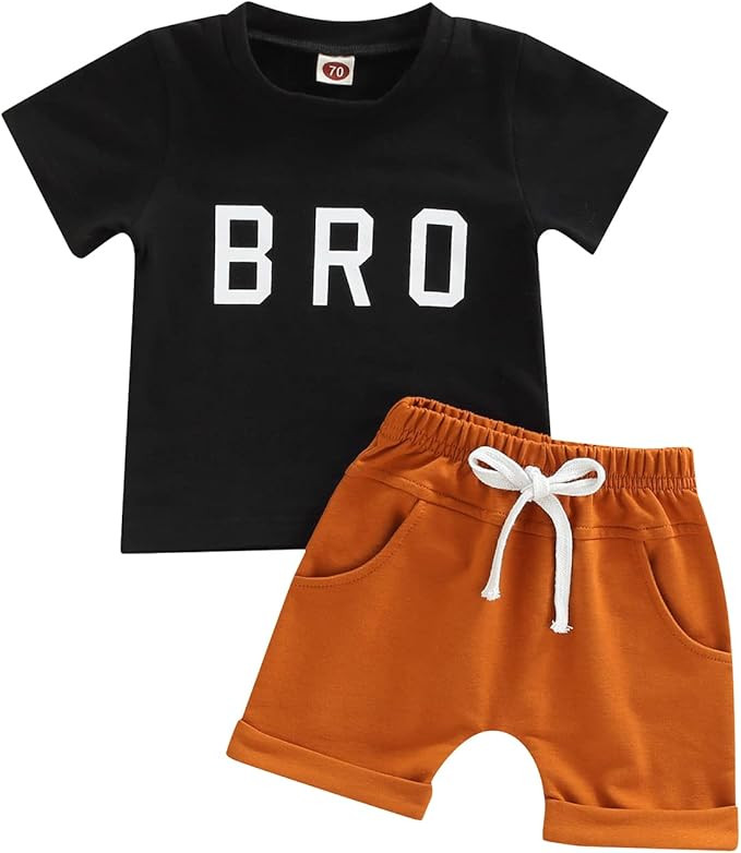 VISGOGO Baby Boys Clothes Sets Short Sleeve Letter Printed T-Shirt Tops + Solid Color Short Pants | Amazon (US)
