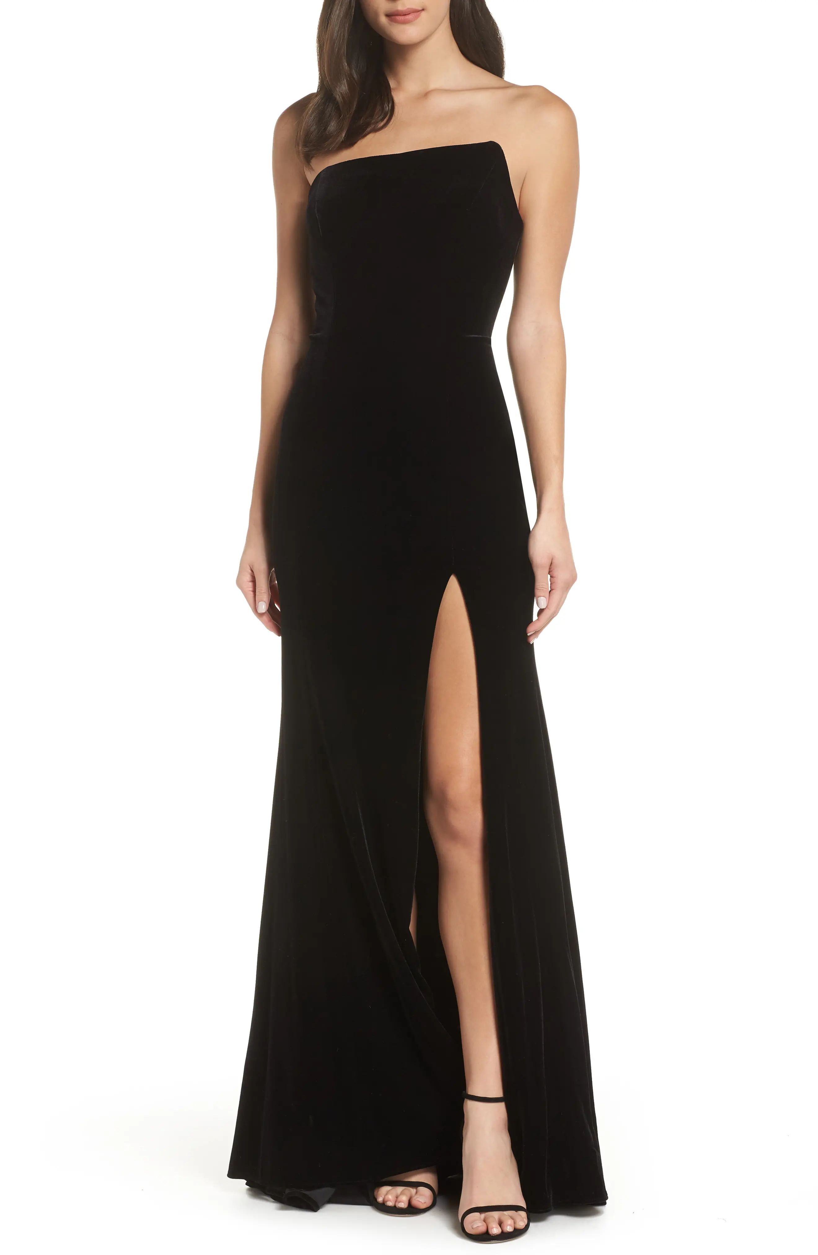 Women's Xscape Strapless Velvet Gown, Size 2 - Black | Nordstrom