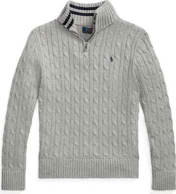 Kids' Cable Knit Cotton Quarter Zip Sweater | Nordstrom