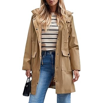 SaphiRose Women's Waterproof Rain Jacket Long Raincoat Hooded Windbreaker Trench Coat | Amazon (US)