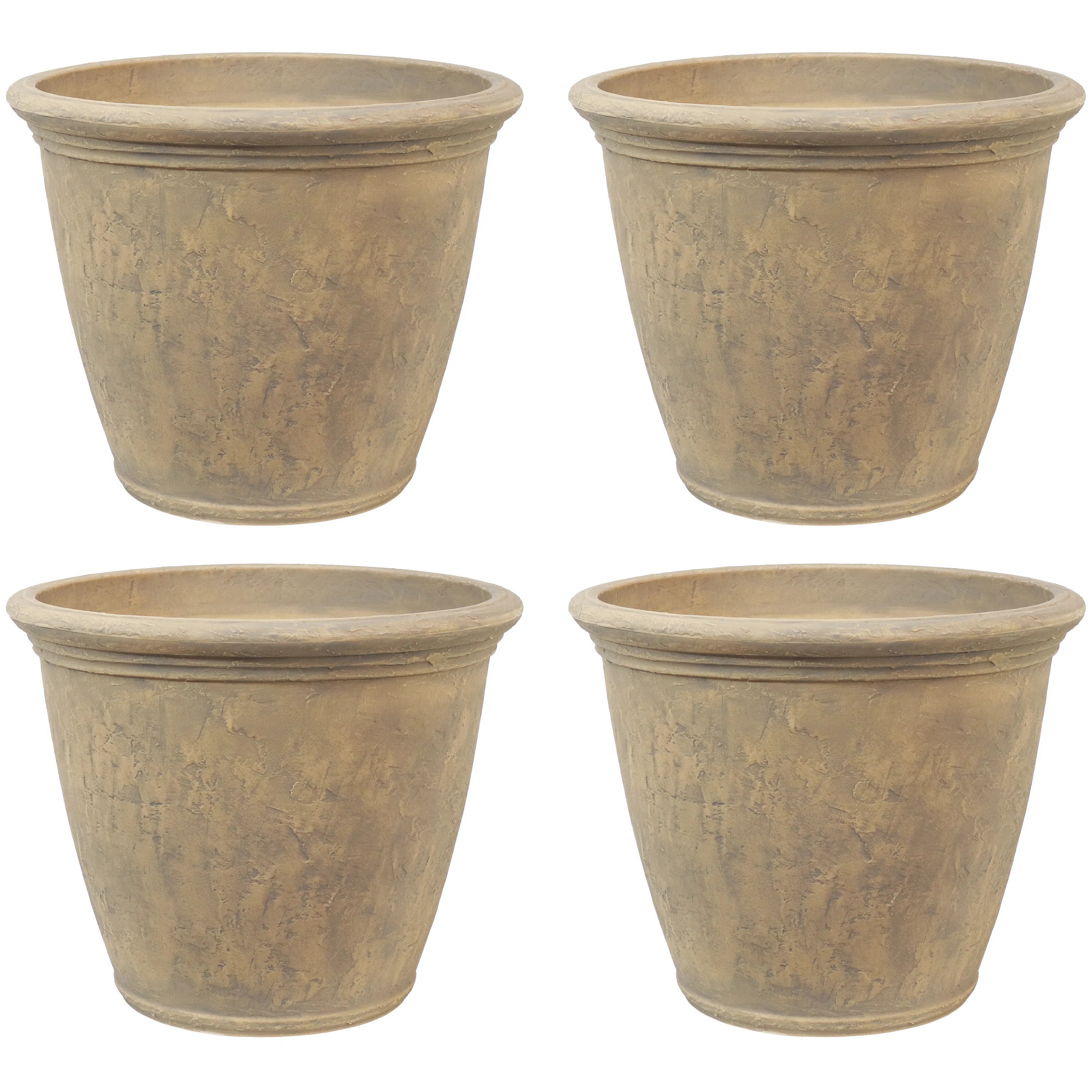 Blough 24" x 24" x 20" Round Polyresin Outdoor Planter Pot - Beige - Set of 4 | Wayfair North America