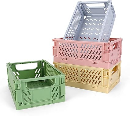 4-Pack Mini Plastic Baskets for Shelf Storage Organizing, Durable and Reliable Folding Storage Cr... | Amazon (US)