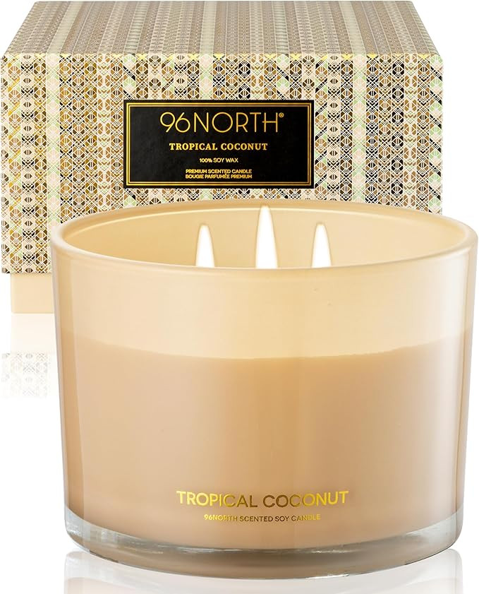 96NORTH Luxury Coconut Soy Candle | Large 3 Wick Jar Candle | Up to 40 Hours Burning Time | Tropi... | Amazon (US)