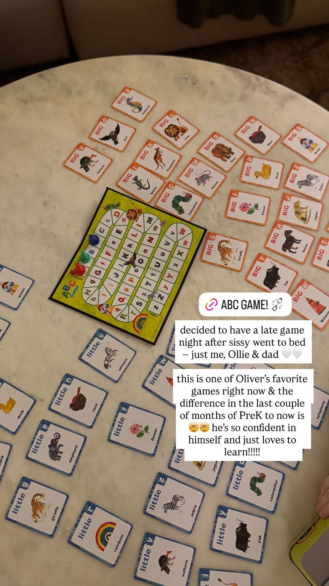 decided to have a late game night after sissy went to bed — just me, Ollie & dad 🤍🤍 

this is one of Oliver’s favorite games right now & the difference in the last couple of months of PreK to now is 🤯🤯 he’s so confident in himself and just loves to learn!!!!!