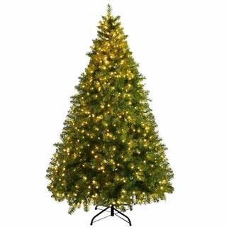 7 ft. Green Pre-Lit PVC Spruce Hinged Artificial Christmas Tree with 700 Lights | The Home Depot