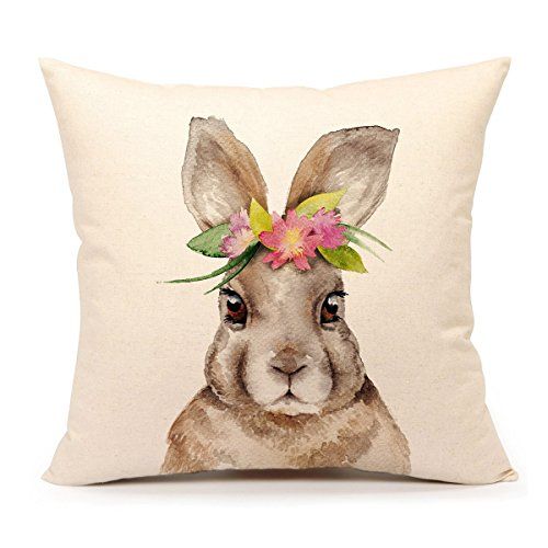 4TH Emotion Easter Bunny Pillow Cover Throw Cushion Case Spring Home Decoration Linen 18 x 18 Inch | Amazon (US)