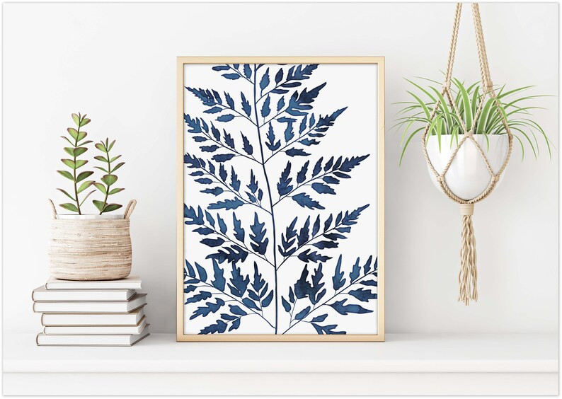 Ink blue fern prints, Printable art, Set of three indigo fern leaf prints | Etsy (CAD)
