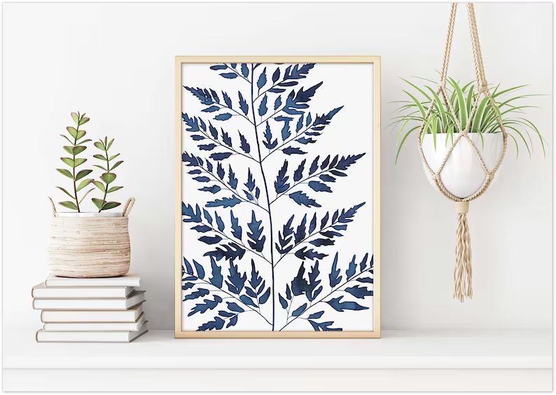 Ink blue fern prints, Printable art, Set of three indigo fern leaf prints | Etsy (CAD)