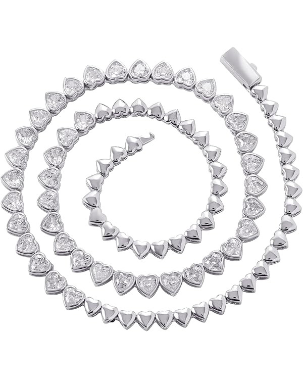 Lulu Mel Iced Out 3mm Heart Tennis Chain Necklace For Women Men, Hip Hop Cubic Zircon Gold Plated... | Amazon (US)