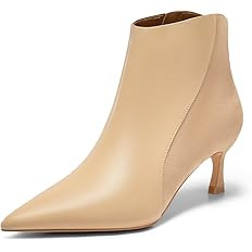Coutgo Womens Kitten Heel Ankle Boots Pointed Toe Side Zipper Fall Winter Booties Shoes | Amazon (US)