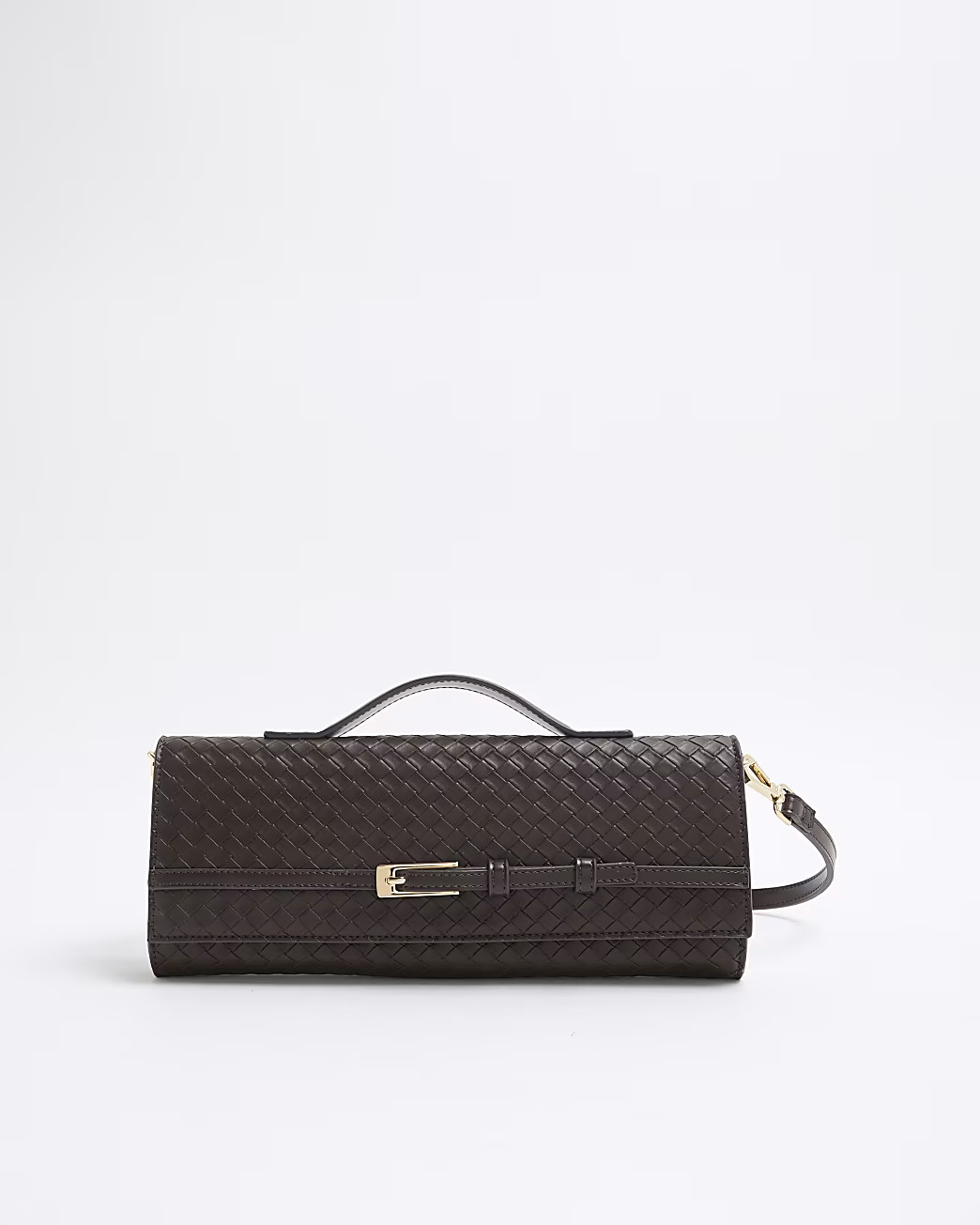 Brown Woven Buckle Crossbody Strap Clutch Bag | River Island UK & IE