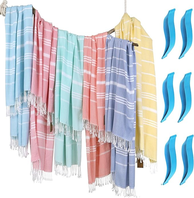 6 Packs Turkish Beach Towel Pool Swim Towels Set Bulk Soft Cotton Extra Large Sand Free Quick Dry... | Amazon (US)