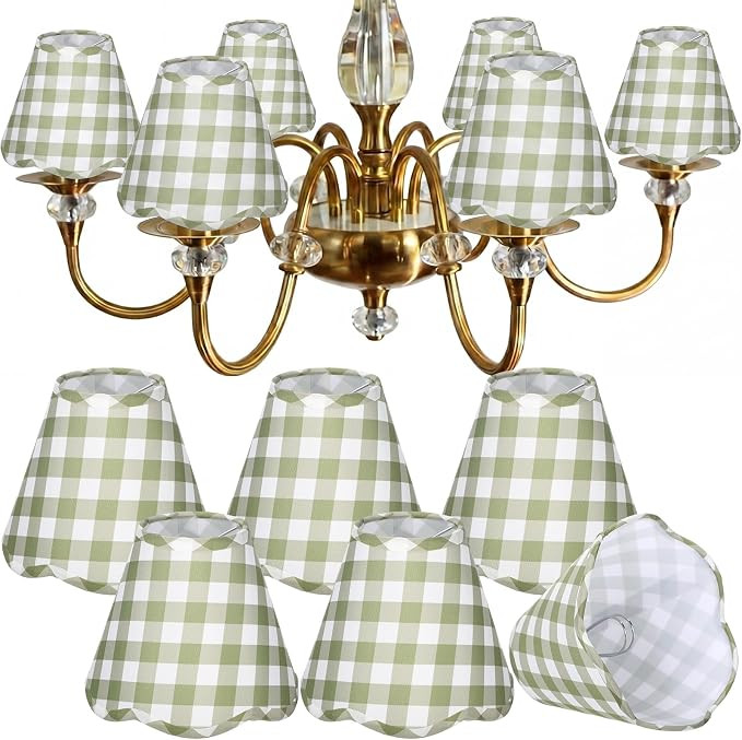 Gerrii 6 Pcs Green Plaid Scalloped Lamp Shades Block Print Lamp Shades Cotton Lampshade 3x6x5 Inc... | Amazon (US)