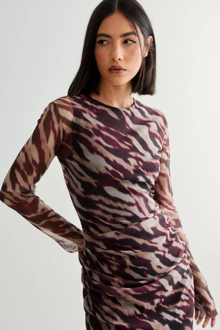 Blurred Animal Print Mesh Long Sleeve Maxi Dress | Nasty Gal US