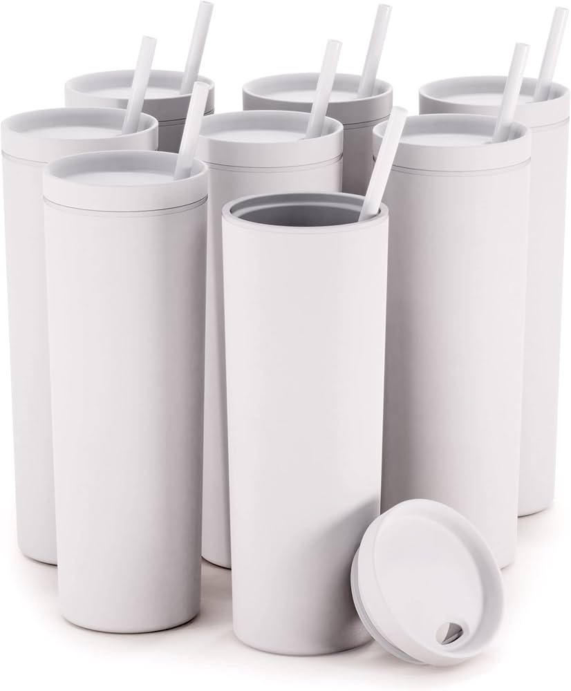 Maars Skinny Acrylic Tumbler with Lid and Straw | 18oz Premium Insulated Double Wall Plastic Reus... | Amazon (US)