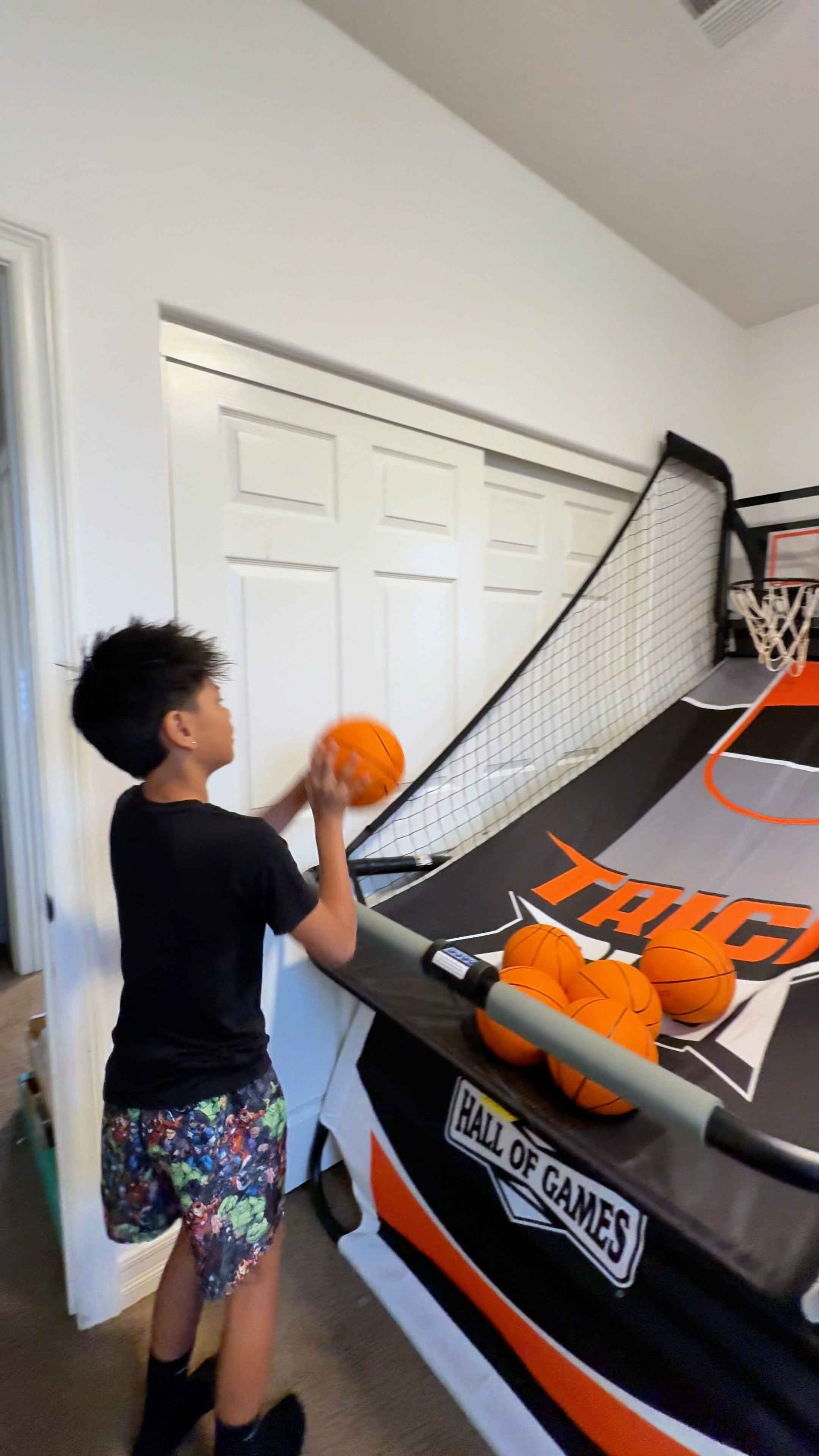 We play with this indoor dual arcade basketball court all the time. It easily folds up slim to the wall and doesn’t block his closet. We really liked this one because of how narrow it folds for storage. Great for the whole family to play! 

#LTKVideo #LTKhome #LTKkids