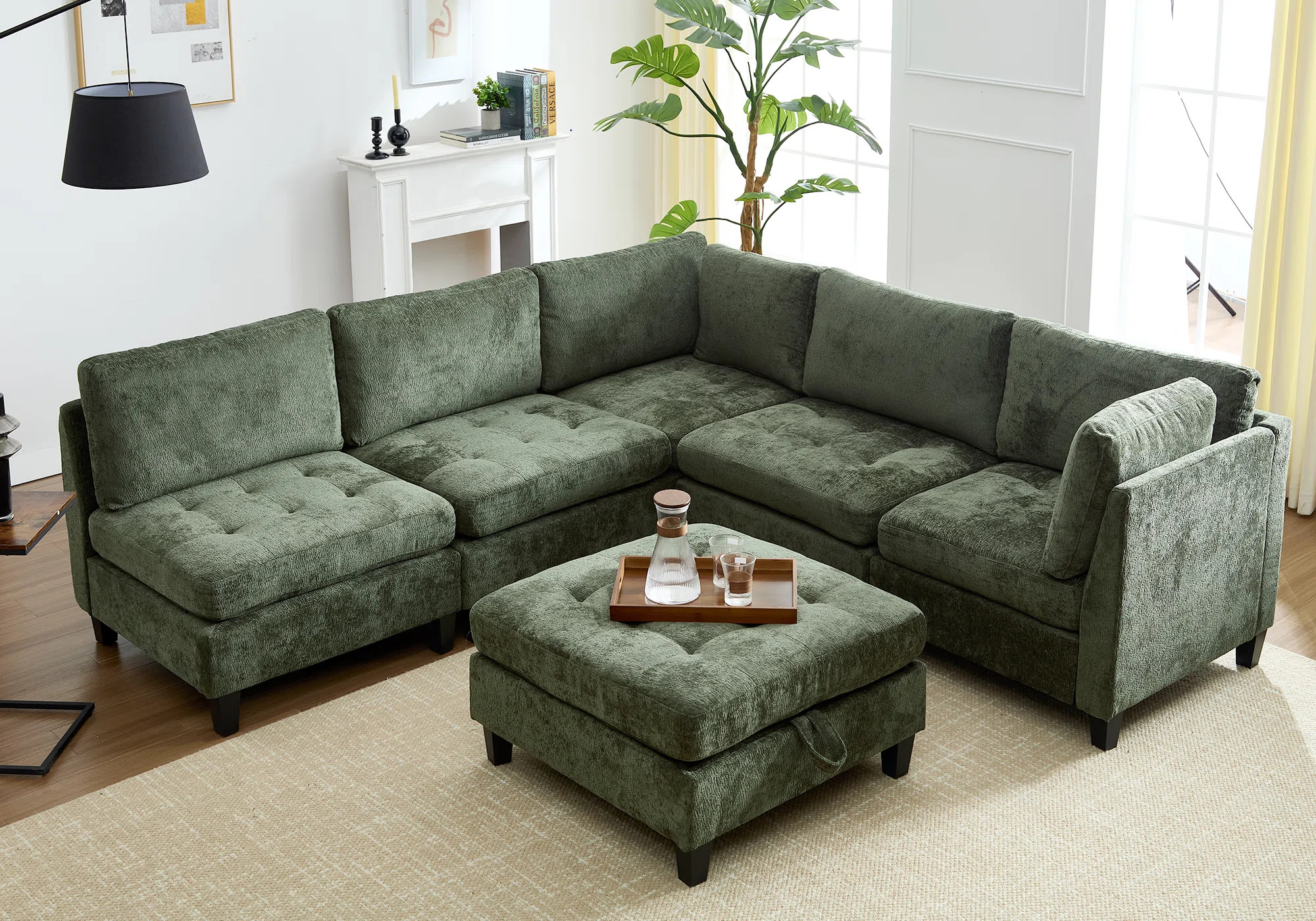 6-Piece Chenille Sleeper Sectional Corner Couch Modular Sofa Bed With Storage Chaise | Wayfair North America