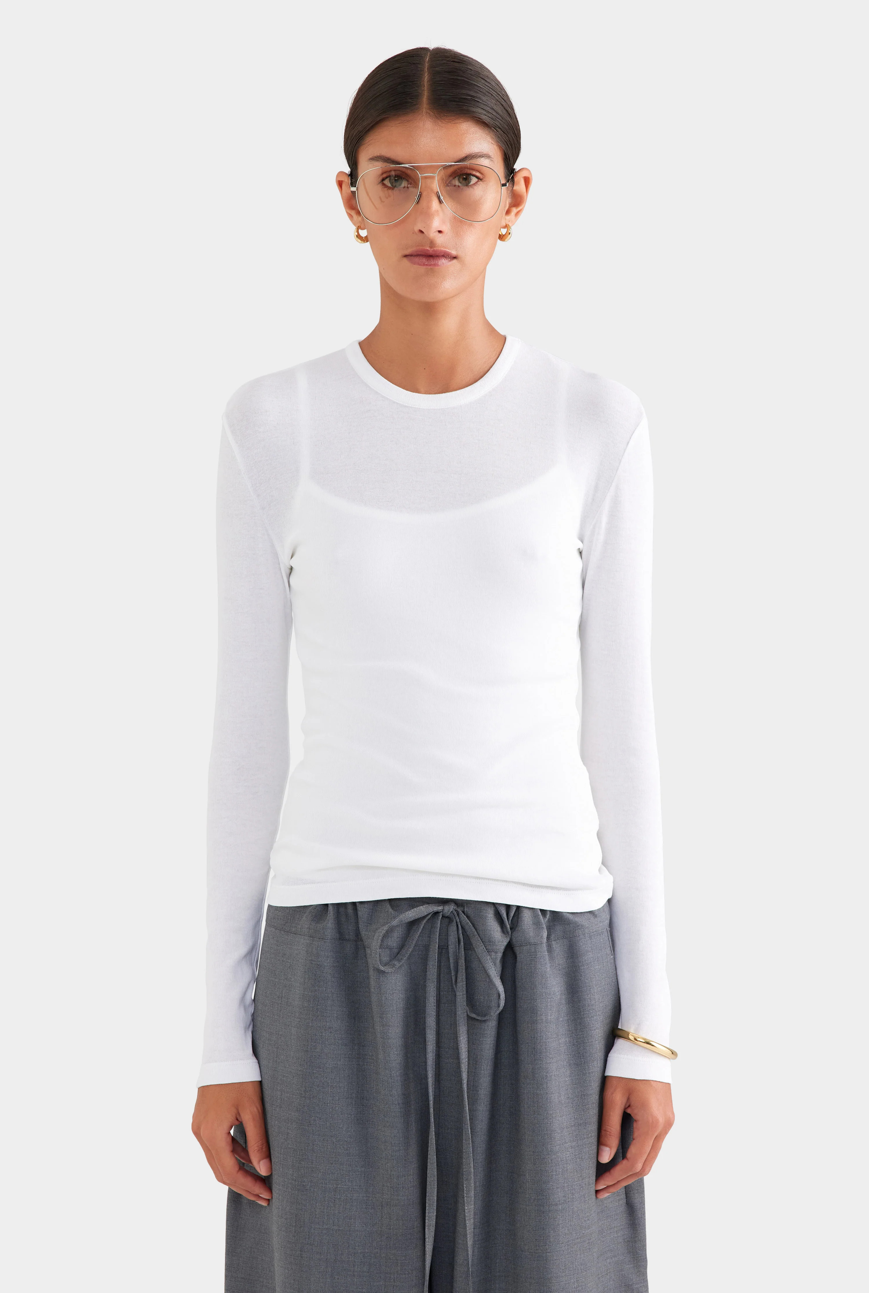 Cotton Rib Long Sleeve Tee White | Venroy | Venroy AU