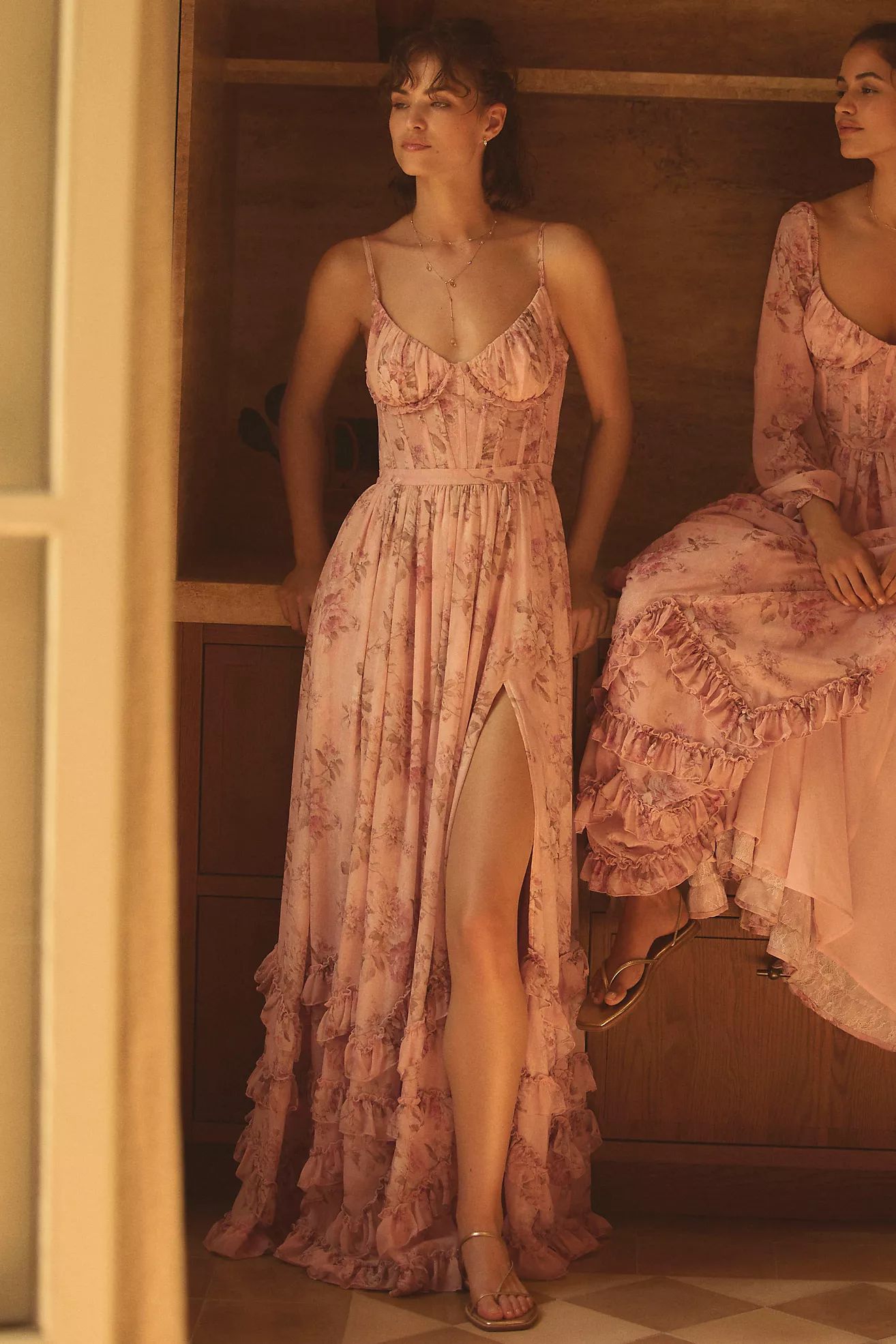 V. Chapman Carmen Corset Front-Slit Ruffled Gown | Anthropologie (US)