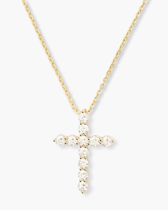 "Oh She Fancy" Small Cross Pendant - Gold|White Diamondettes | Melinda Maria