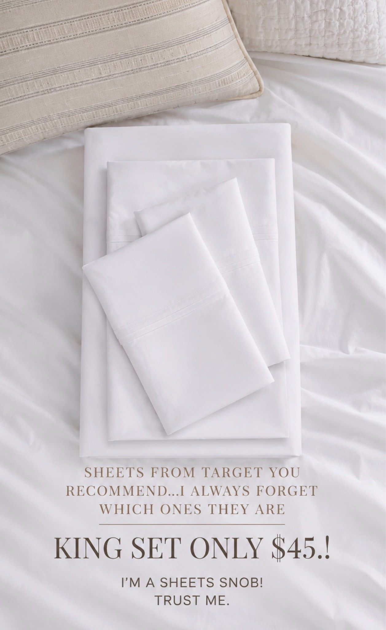 If you’ve ever asked me about my sheets… THESE are the ones 🤍🙌🏼

Crisp, cool, hotel-feel sheets that somehow get softer every wash.
And the king set is only $45 right now 👀

As a total sheets snob… trust me on this one 😂