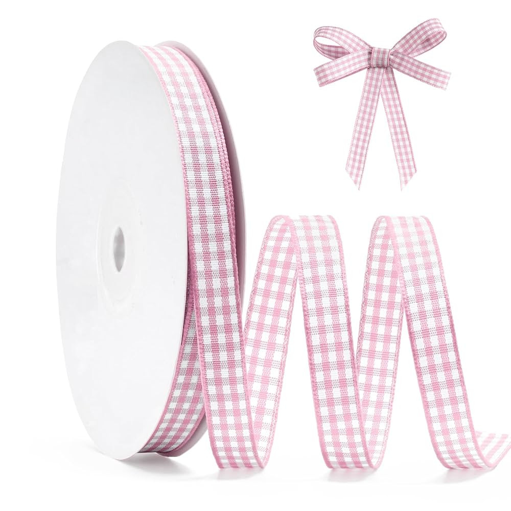 Pink Gingham Ribbon 3/8", 25 Yards Roll Pink and White Buffalo Plaid Ribbon Polyester Check Ribbo... | Amazon (US)