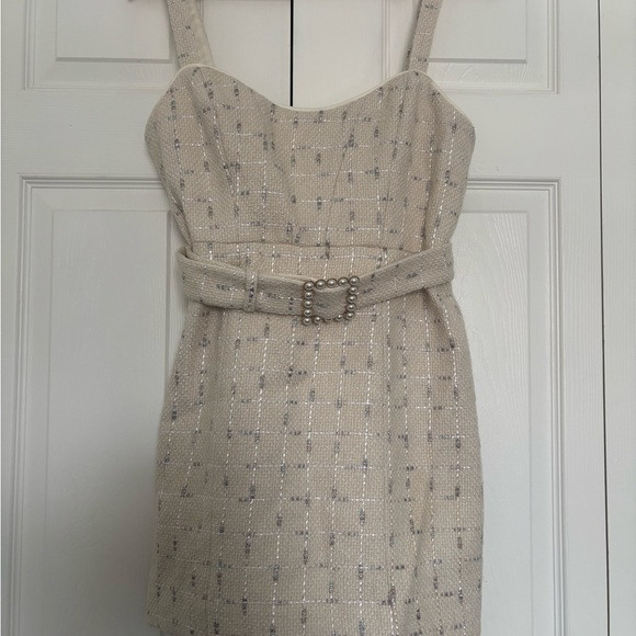 Assignment tai tweed belted mini dress ivory size medium | Poshmark