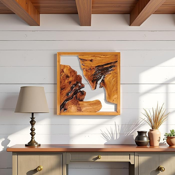 Warmaxx Rustic Cedar Wood Wall Art Decor 20'' x 20" Square Farmhouse Live Edge Framed Wall Art Ha... | Amazon (US)