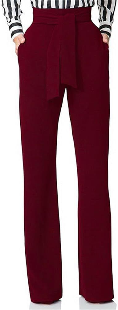 LKOUS Women's Stretchy High Waisted Wide Leg Pants Business Work Leggings for Office | Amazon (US)