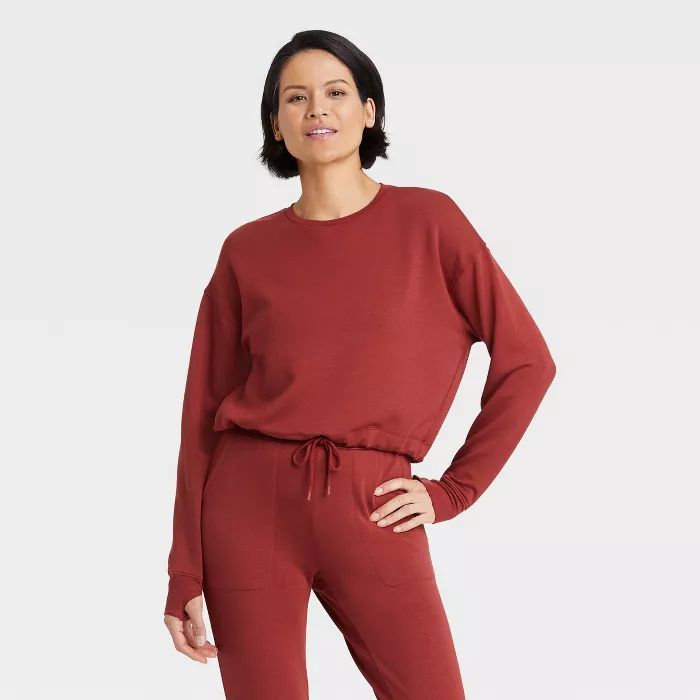 Women&#39;s Cozy Soft Fleece Crewneck Pullover Sweatshirt - All in Motion&#8482; Poppy XL | Target