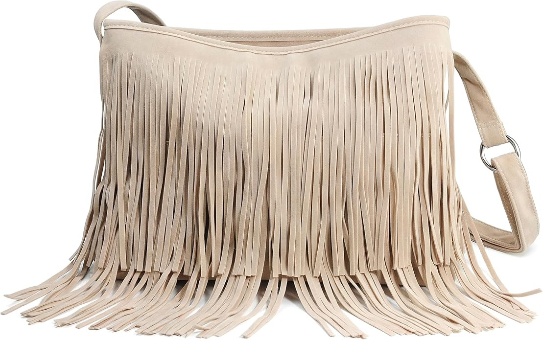 HOXIS Tassel Faux Suede Leather Hobo Cross Body Shoulder Bag Womens Sling Bag | Amazon (US)