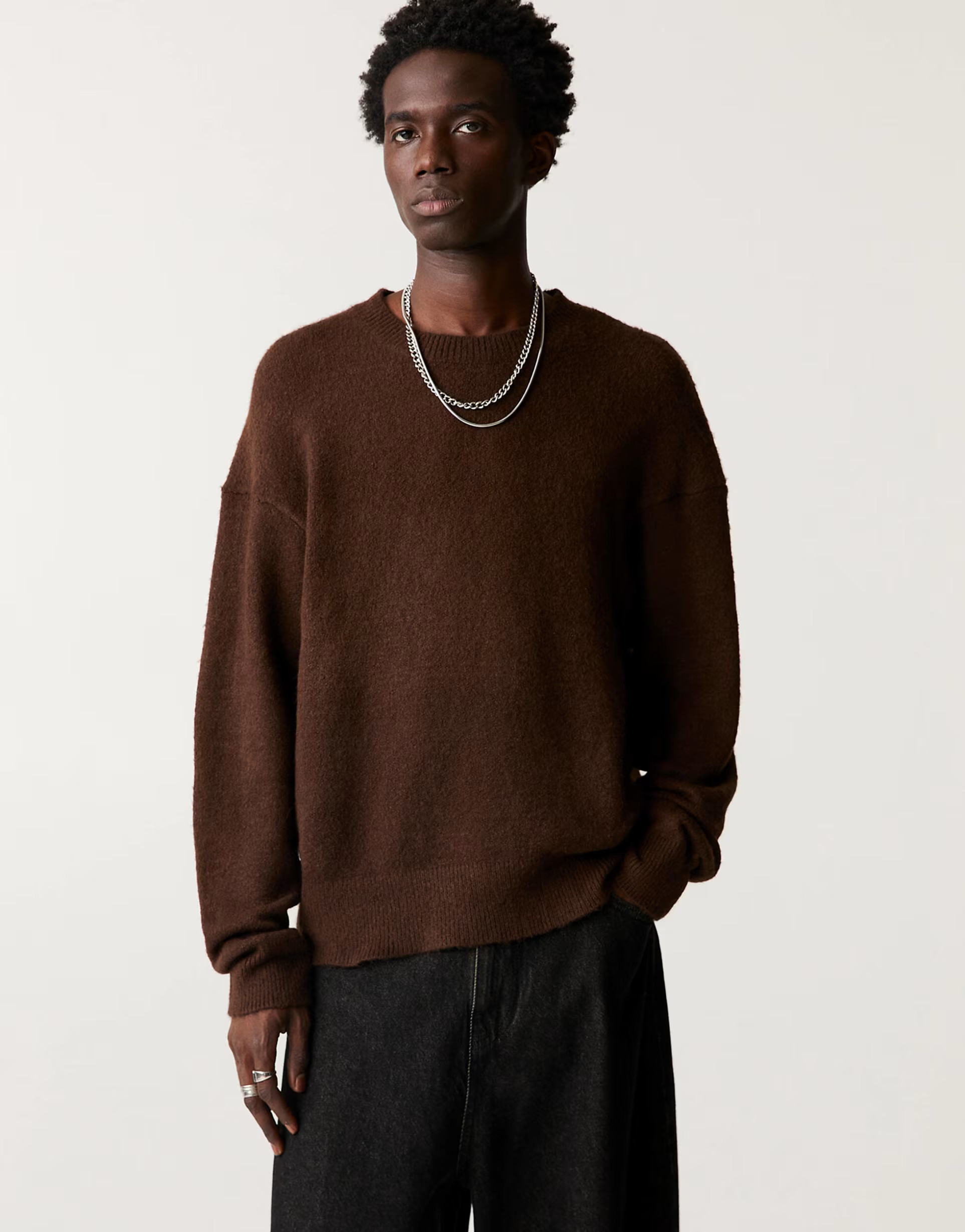 Pull&Bear fluffy knitted jumper in chocolate | ASOS | ASOS (Global)