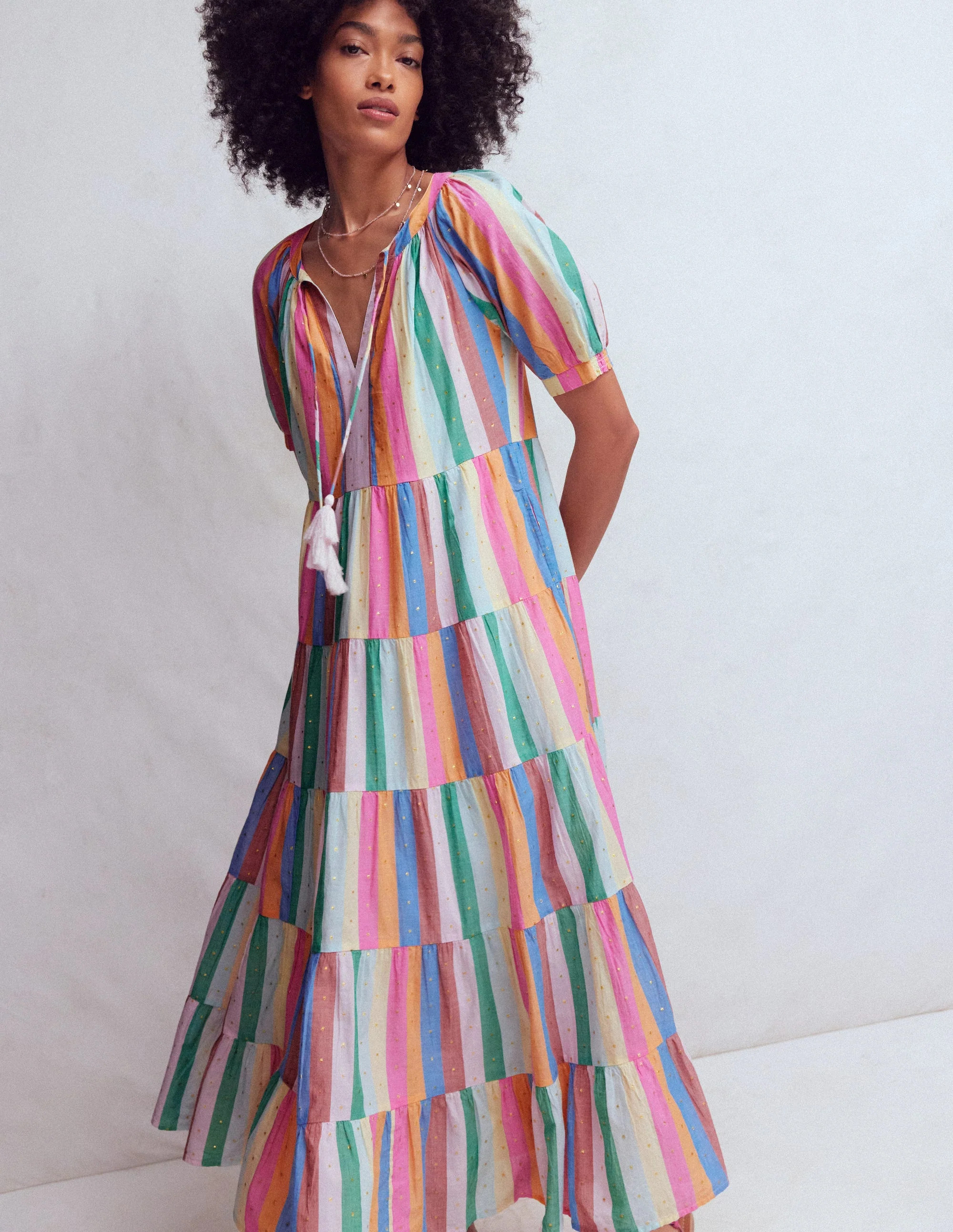 Multi Tiered Maxi Dress-Multi Clipped Stripe | Boden UK