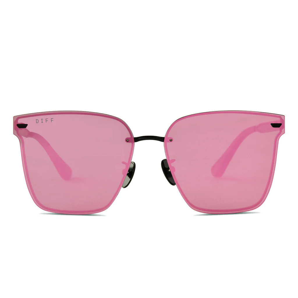 BELLA V - MATTE BLACK + PINK MIRROR SUNGLASSES | DIFF Eyewear