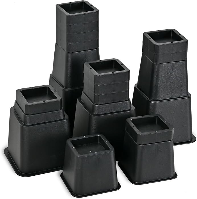 24 PCS Adjustable Bed Risers 12 Inch Heavy Duty, Furniture Risers Elevation in Heights 3, 4, 5, 6... | Amazon (US)