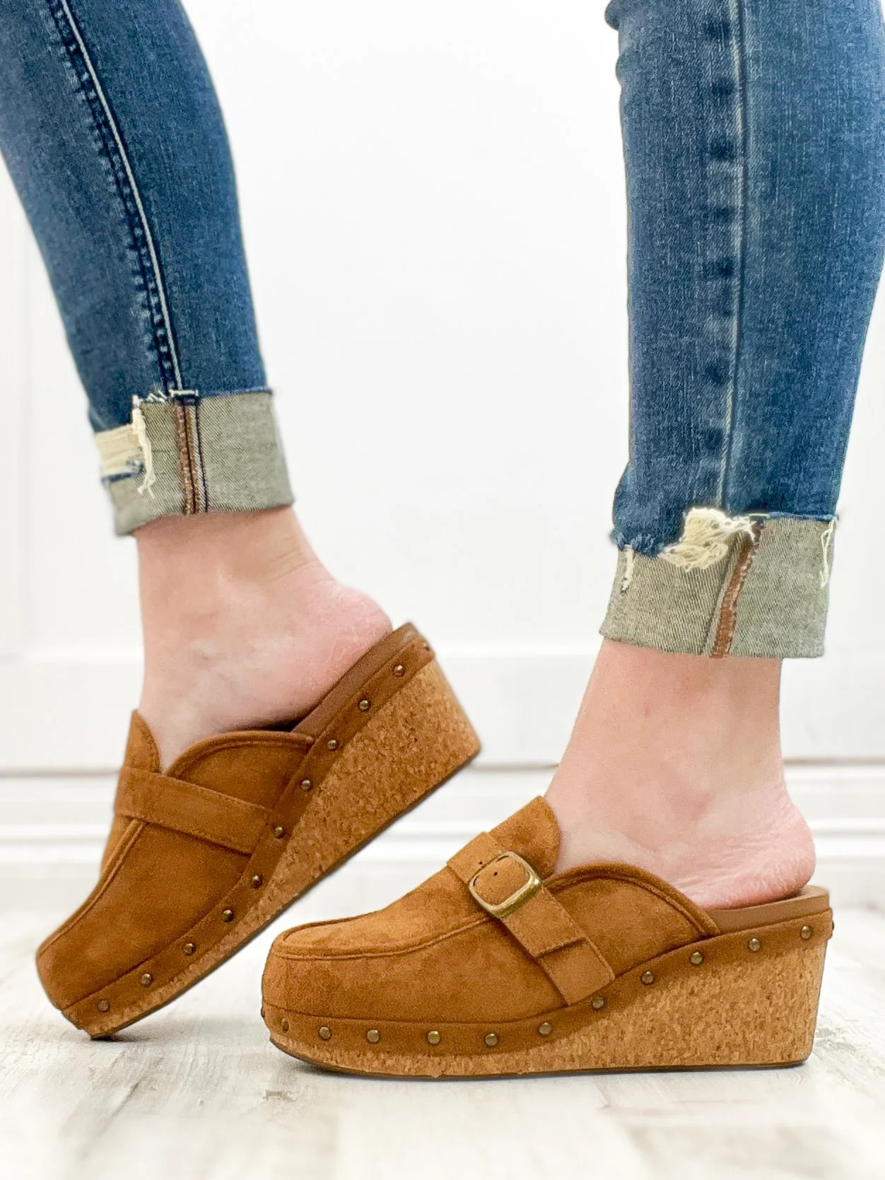 Corkys Just Precious Slip-On Wedge In Tobacco Faux Suede | Emma Lou's Boutique