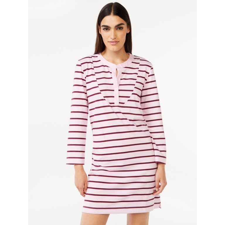 Free Assembly Women's Striped T-Shirt Bib Mini Dress with Long Sleeves | Walmart (US)