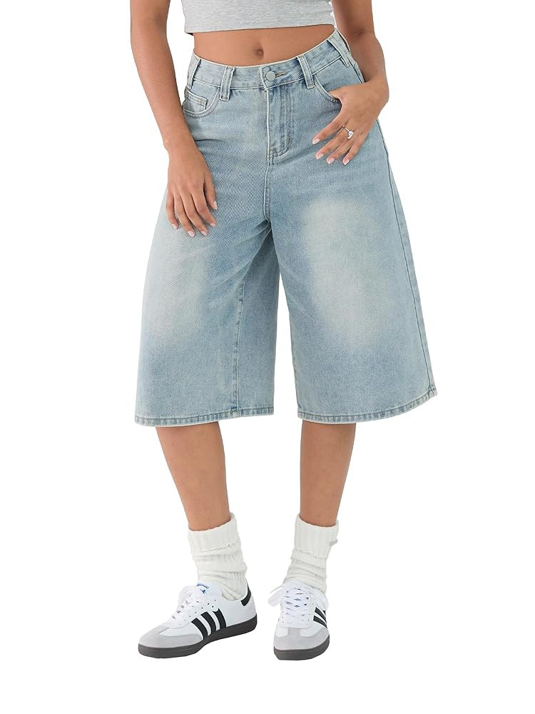 EMMIOL Women Jean Jorts Baggy Loose Fit Jean Shorts 2025 Summer Trendy Wide Leg Long Denim Shorts... | Amazon (US)