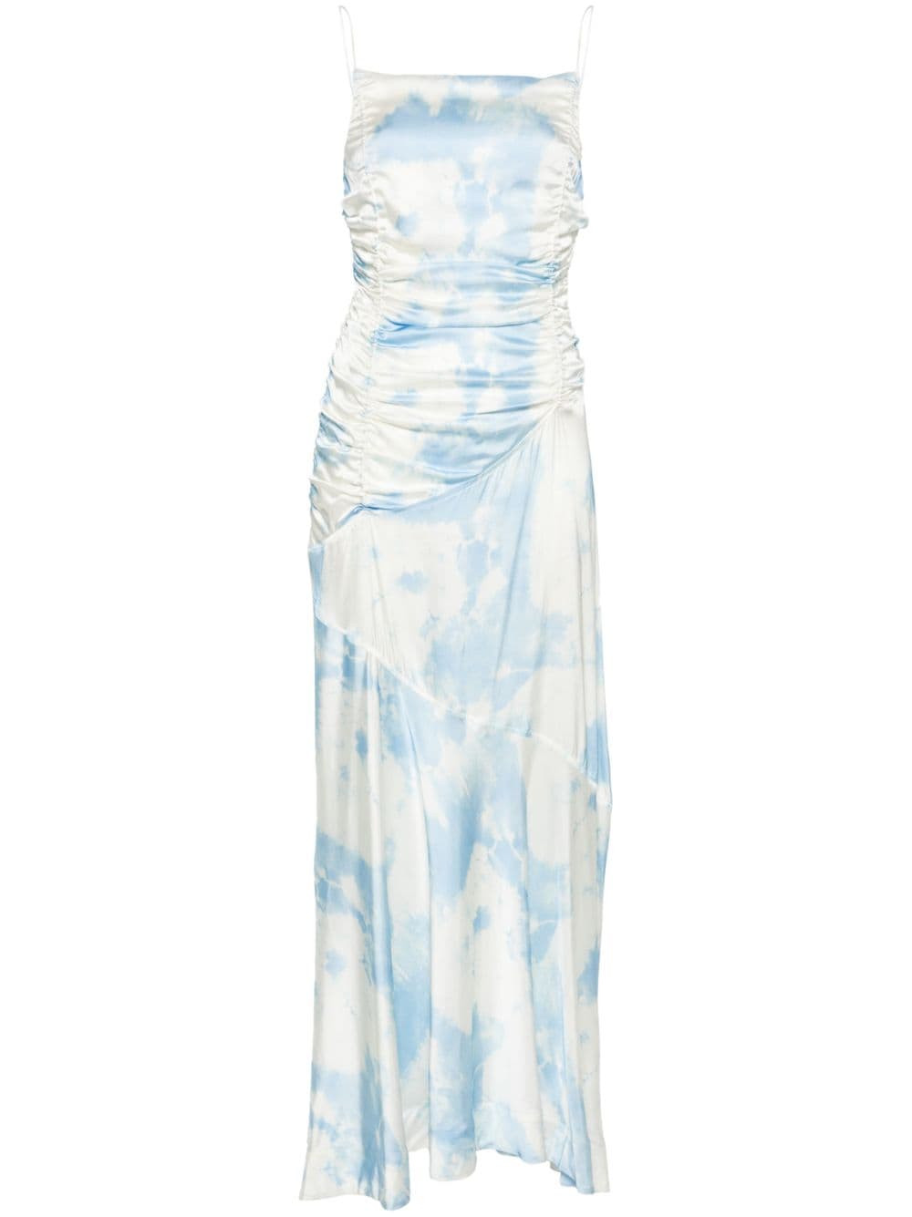 GANNI cloud-print satin maxi dress - Blue | Farfetch Global