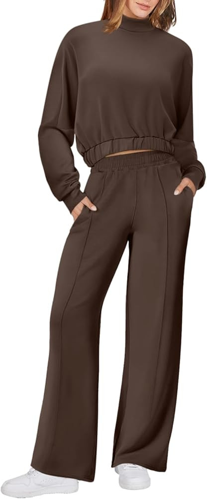 Bloggerlove Women 2 Piece Outfits Sweatsuit Cropped Sweatshirt Sweatpants Tracksuit Sweat Lounge ... | Amazon (US)