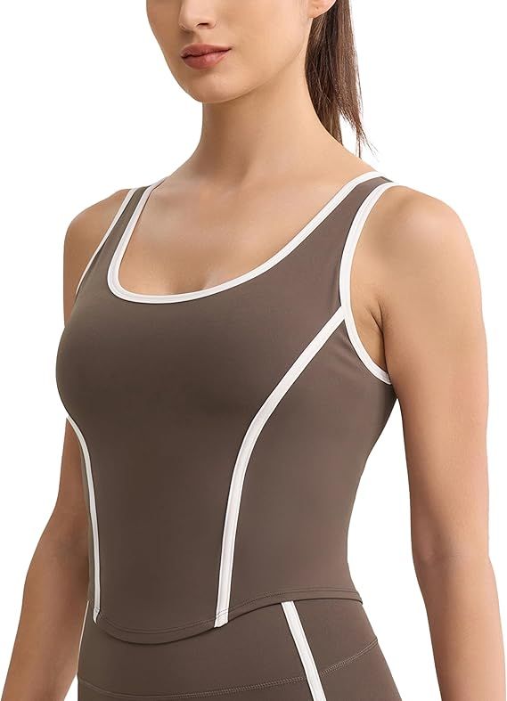 Women's Workout Crop Tank Tops Fishbone Yoga Shirts Sleeveless Padded Casual Summer Mild Support ... | Amazon (US)