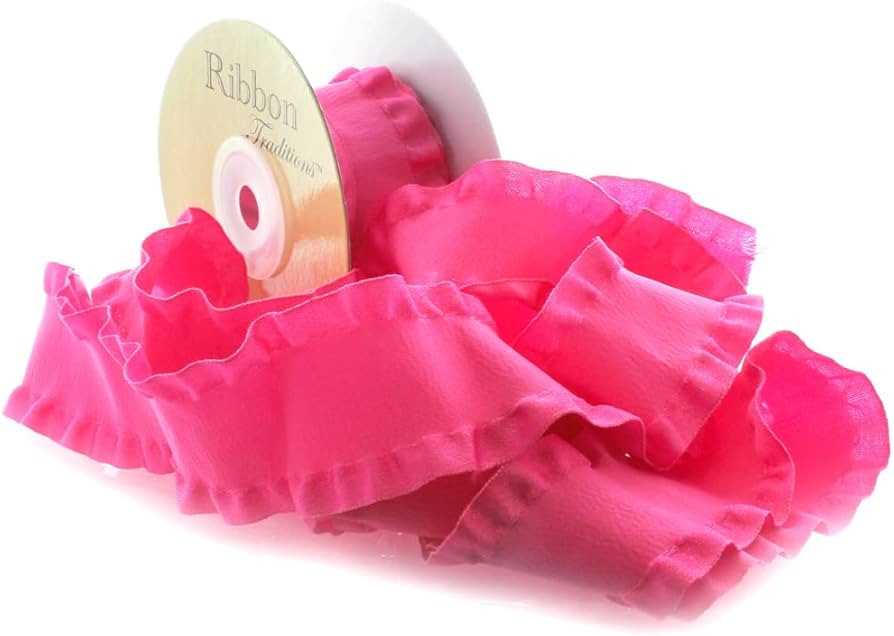 1.5" Satin Double Ruffle Edge Ribbon Hot Pink 3 Yards for Hair-Bows and Sewing | Amazon (US)